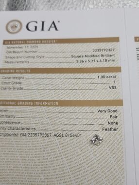 1.00CT GIA Certified Loose Diamond Princess Cut I Color VS2 Clarity